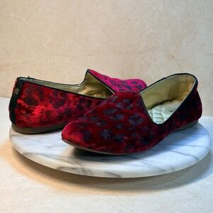 Birdies The Velvet Leopard Print Flats Shoes Women's Size 8.5 Red Black Holiday